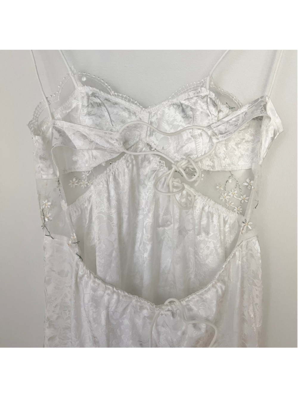 White Slip Dress Lingerie Floral Embroidery Lace Bow M/L Fairy Coquette Bridal - Picture 6 of 11